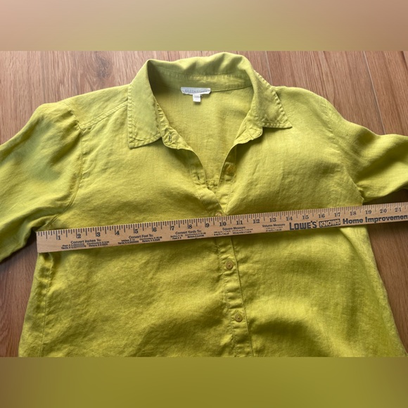 Eileen Fisher Organic Irish Linen Bright Yellow Green Button Down Shirt, XS - Picture 11 of 12
